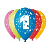 Balónky potisk čísla "1"- 5 ks v bal. 30 cm - 1. Narozeniny holčička